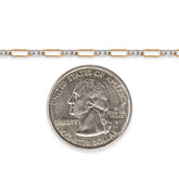 Two-tone chain next to a quarter on a white background